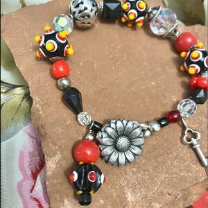 Bracelet beads sterling silver vintage crystals and finding & button close